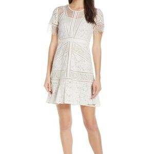 French Connection Chante Mixed Lace Mini Dress in White NWOT